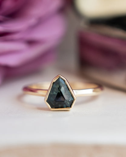 1.55 Shield Sapphire Solitaire Engagement Ring 14k