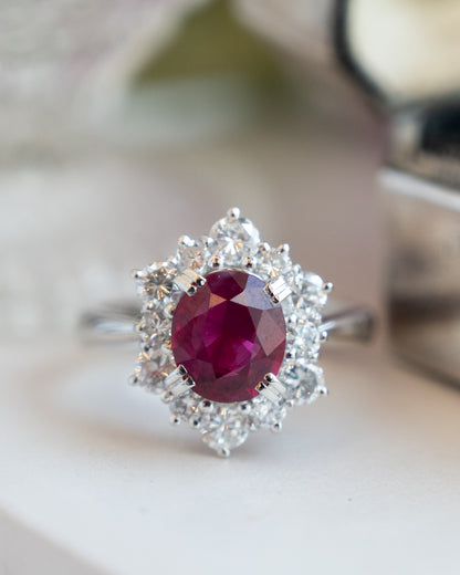 1.91 Oval Ruby & Diamond Halo Ring Platinum