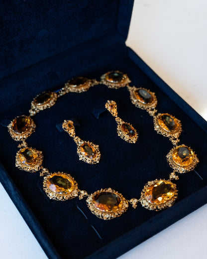 200.15ct Victorian Citrine Necklace & Earring Set 14k