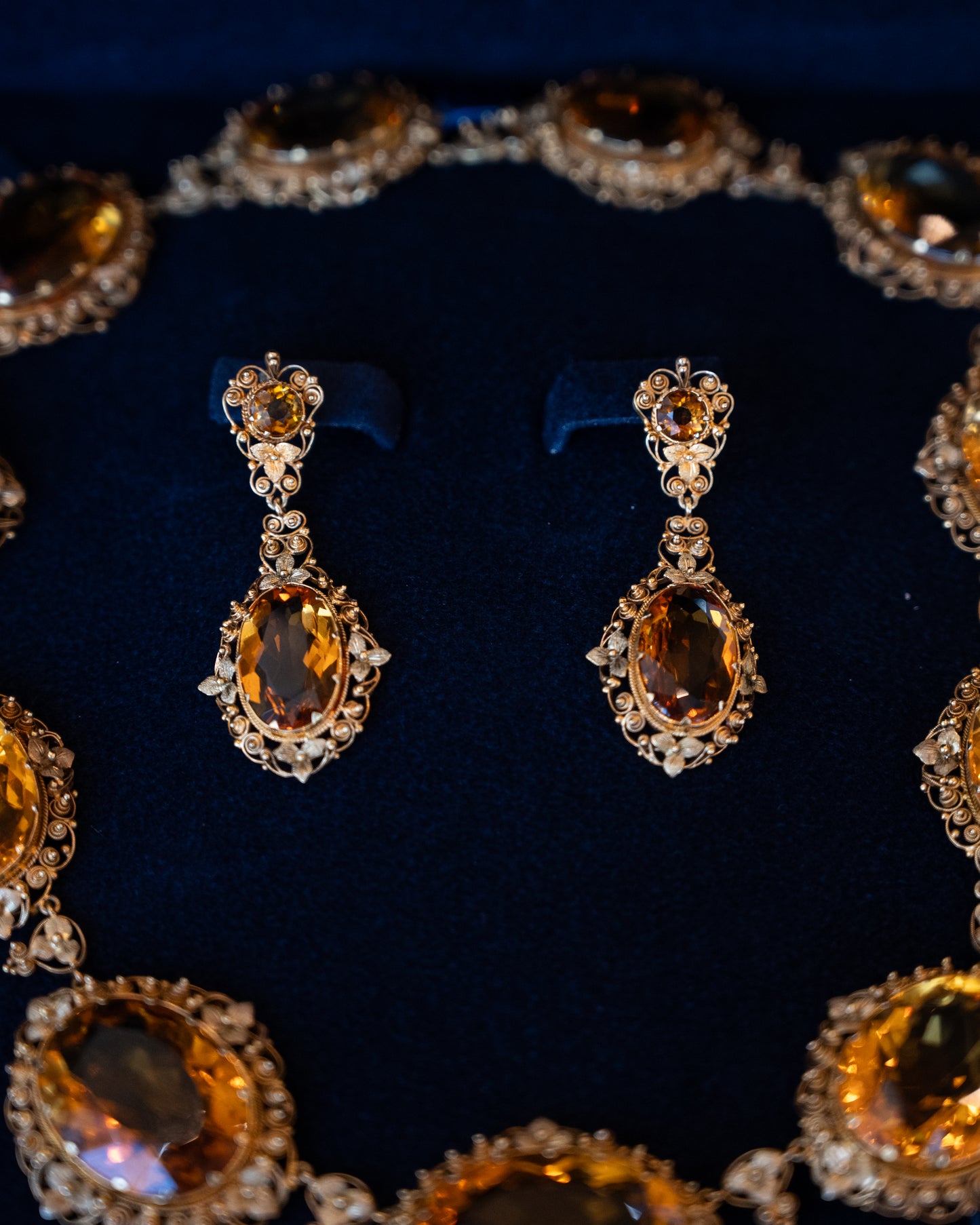 200.15ct Victorian Citrine Necklace & Earring Set 14k