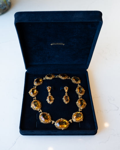 200.15ct Victorian Citrine Necklace & Earring Set 14k