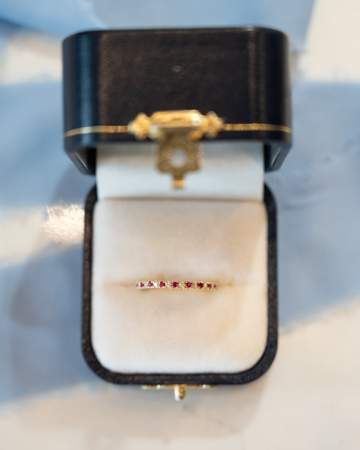 Half-Eternity Diamond & Ruby Wedding Band 14k Yellow Gold