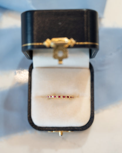 Half-Eternity Diamond & Ruby Wedding Band 14k Yellow Gold