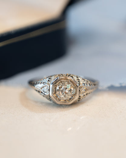 .54 Antique Art Deco Old Mine Diamond Engagement Ring 14K White Gold