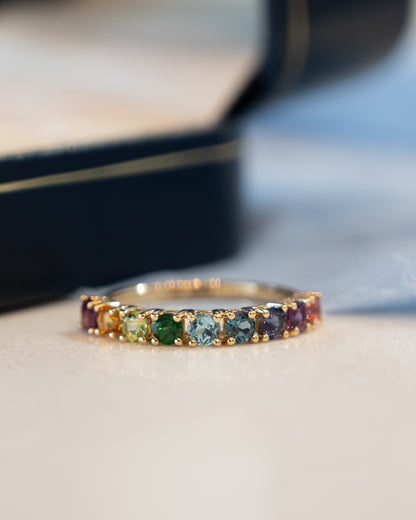 1.15 Rainbow Gemstone Stacking Ring 14k Yellow Gold