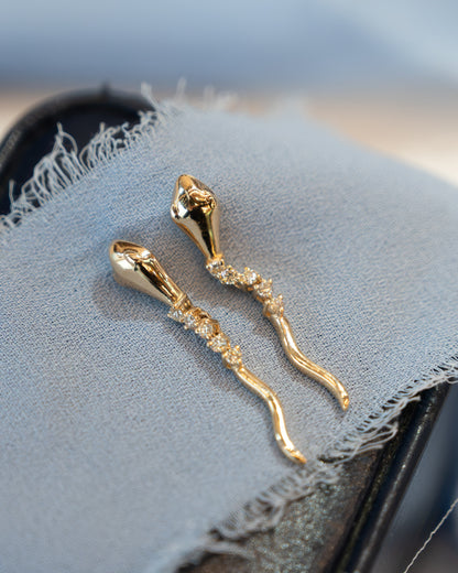.17 Diamond Snake Drop Earrings 14k Yellow Gold