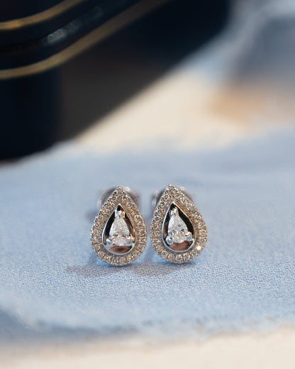 .11 Pear Diamond Halo Stud Earrings 18K White Gold
