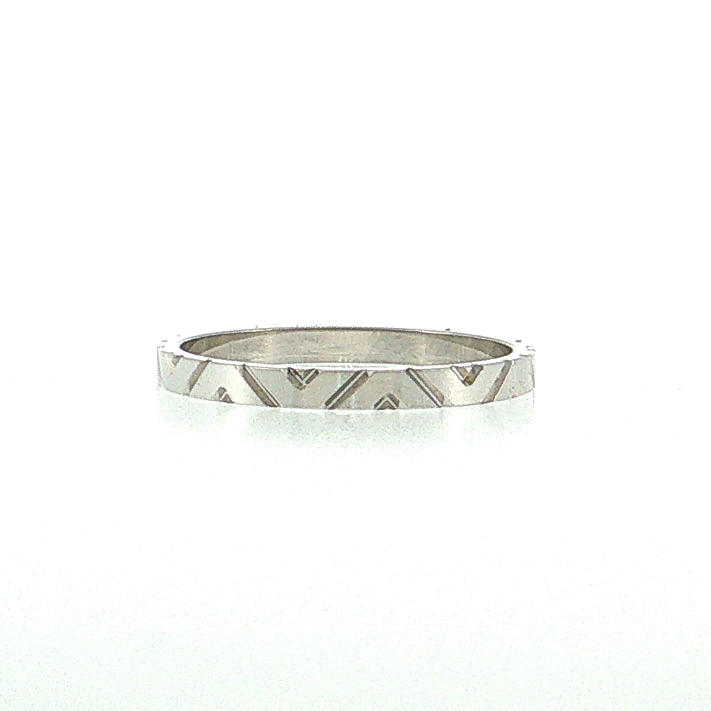 Flat Edge Geometric Engraved Wedding Band 14k White Gold