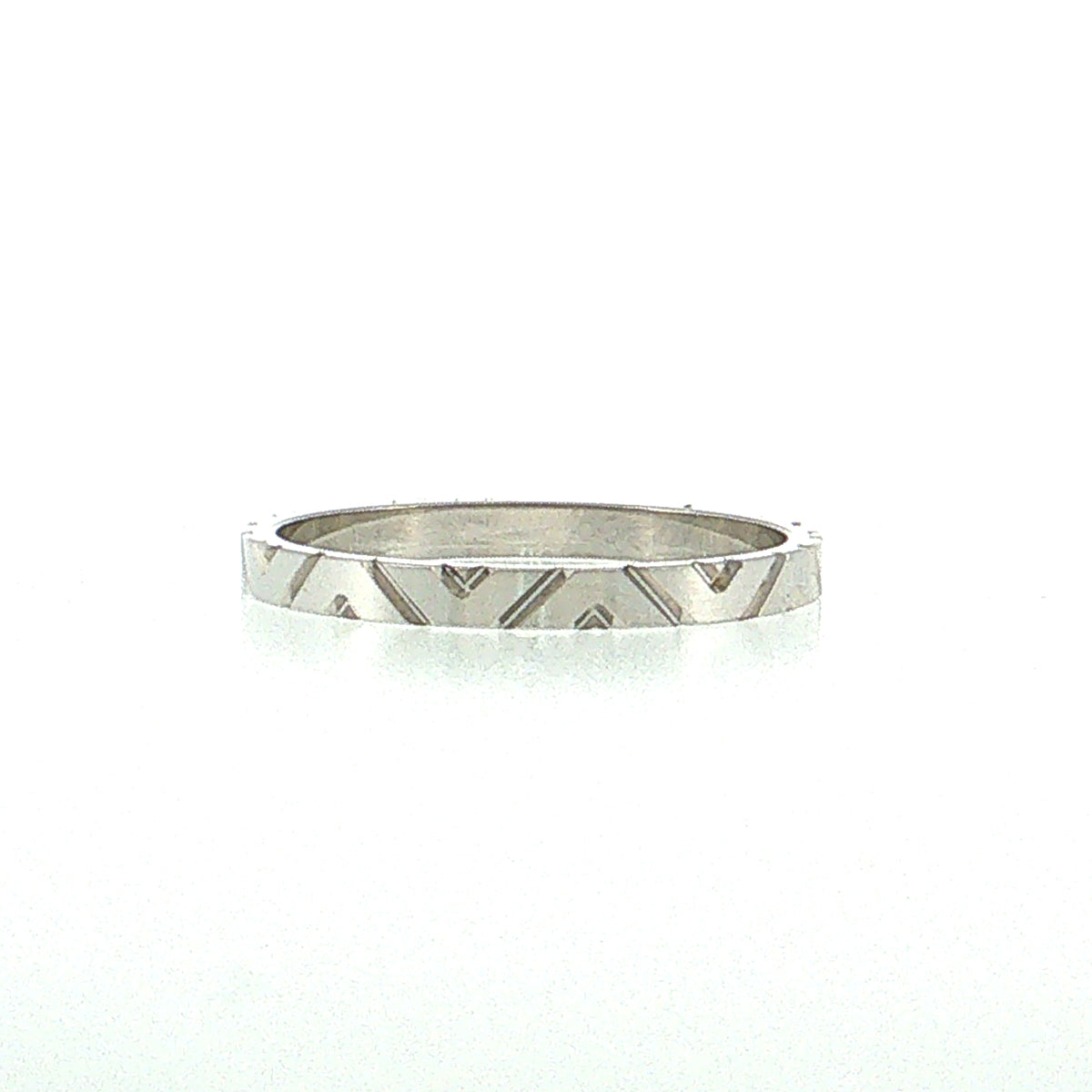 Flat Edge Geometric Engraved Wedding Band 14k White Gold