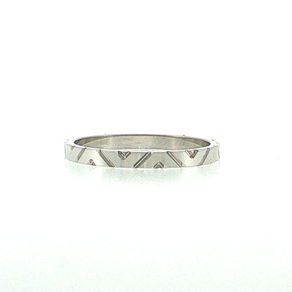 Flat Edge Geometric Engraved Wedding Band 14k White Gold