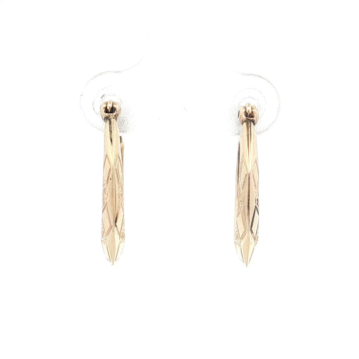 Geometric Engraved Hoop Earrings 14k Yellow Gold
