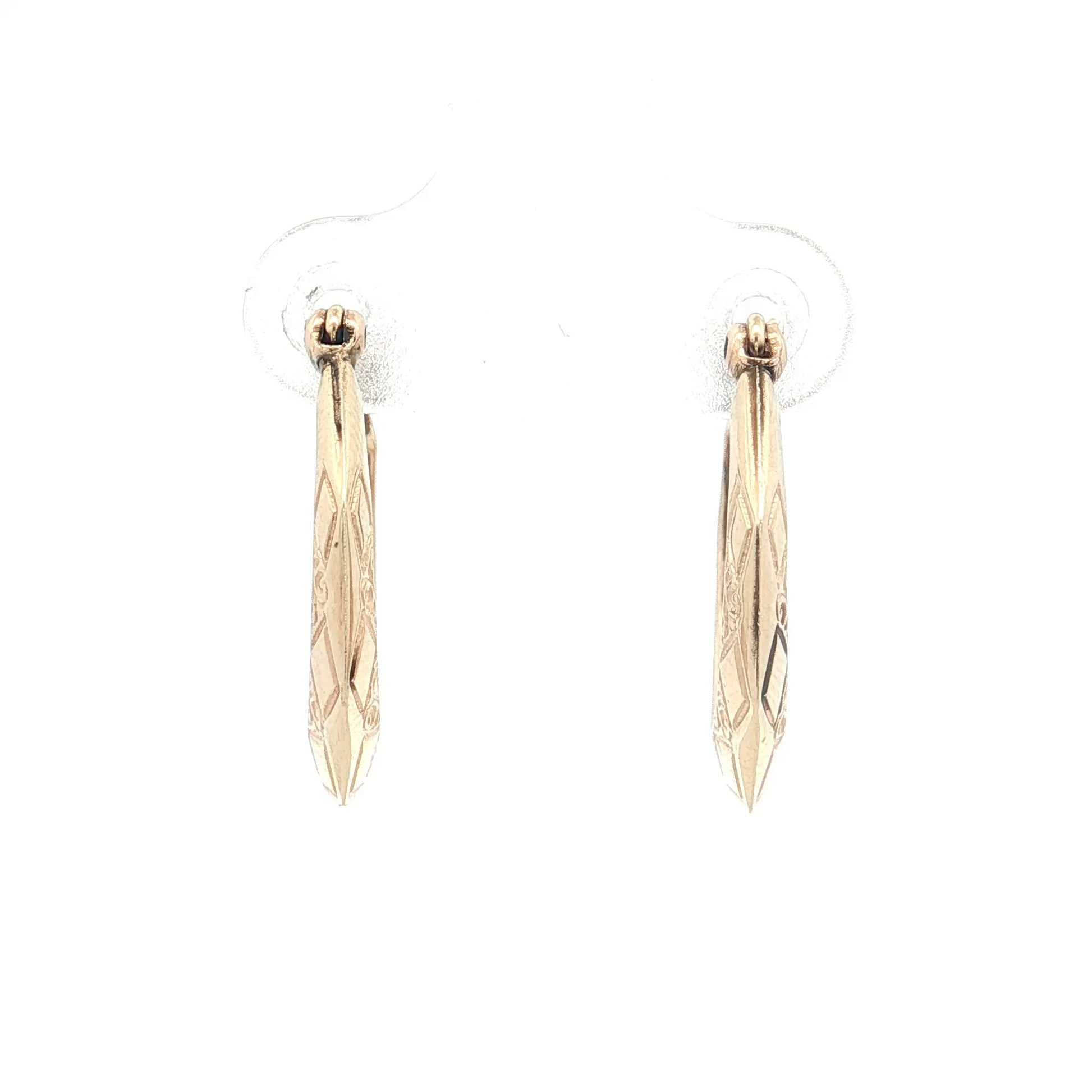 Geometric Engraved Hoop Earrings 14k Yellow Gold