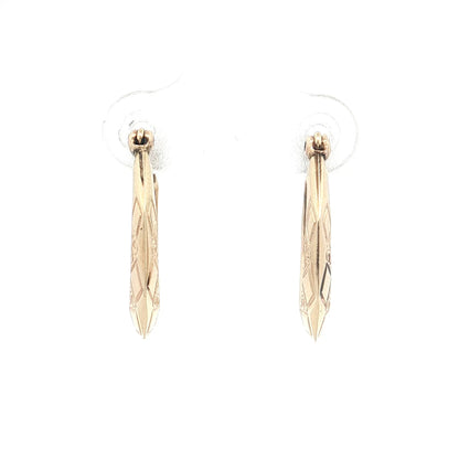 Geometric Engraved Hoop Earrings 14k Yellow Gold