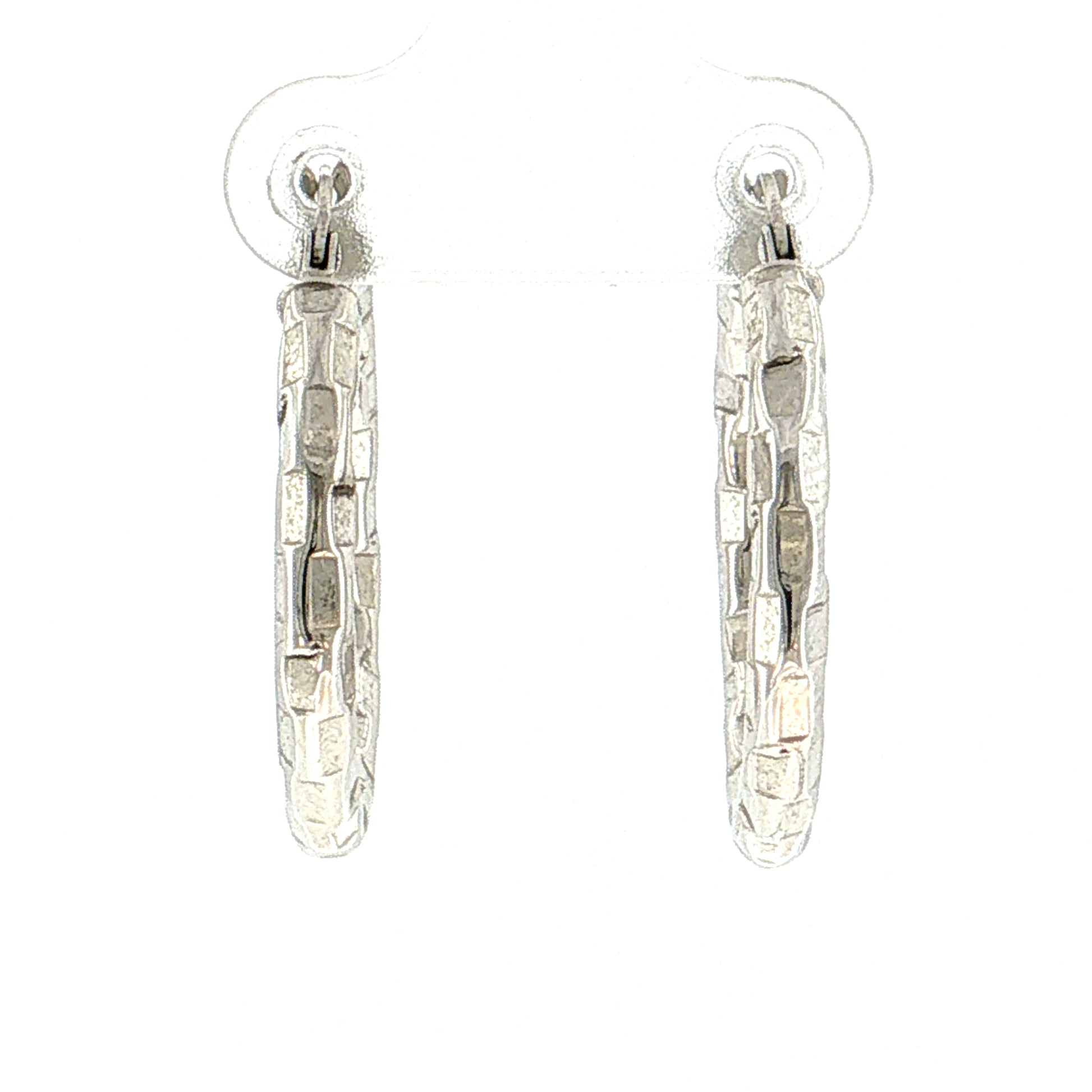 Geometric Textured Hoop Earrings 14k White Gold