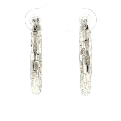 Geometric Textured Hoop Earrings 14k White Gold