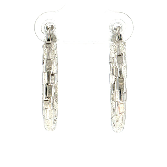 Geometric Textured Hoop Earrings 14k White Gold