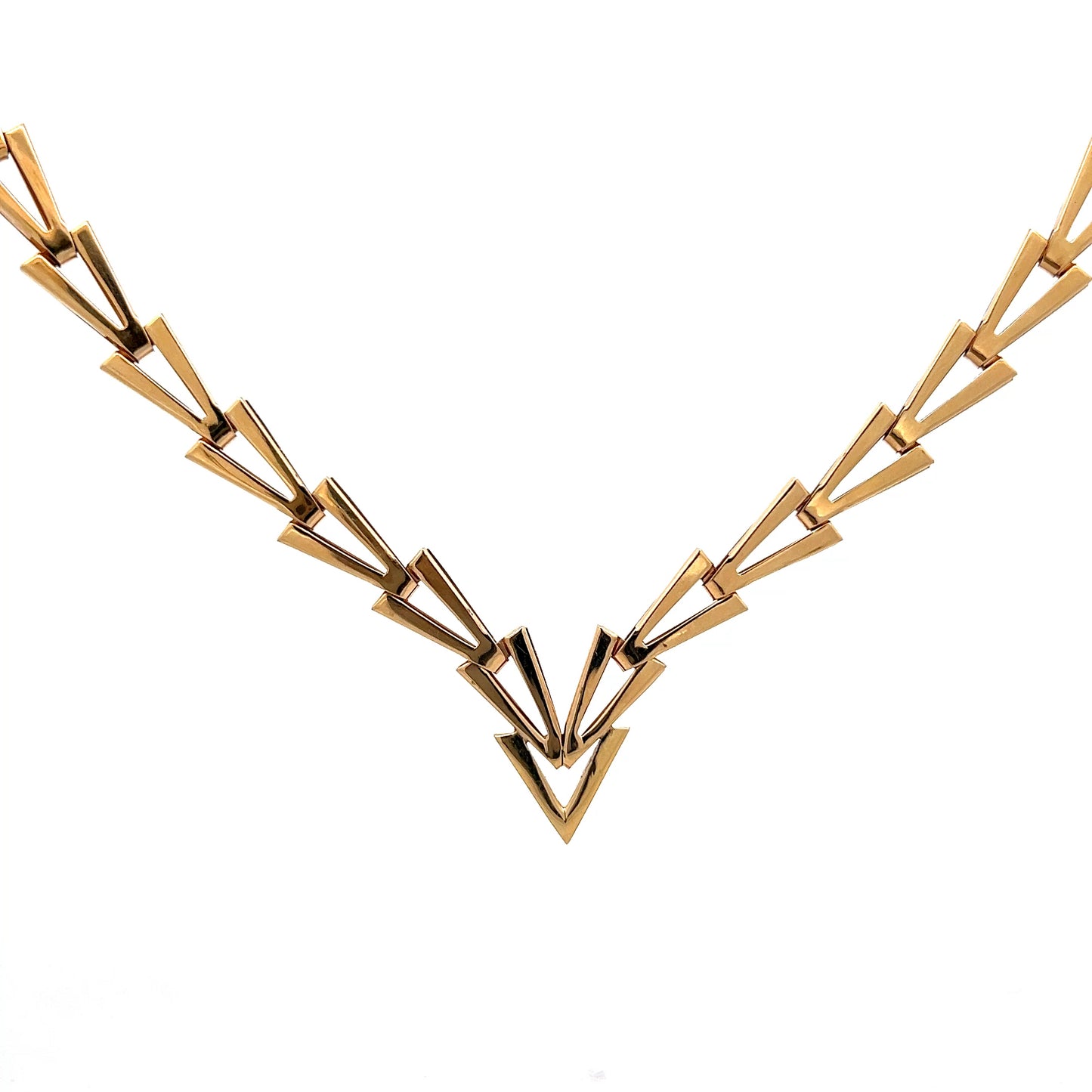 Geometric Triangle Link Collar Necklace 14k Yellow Gold