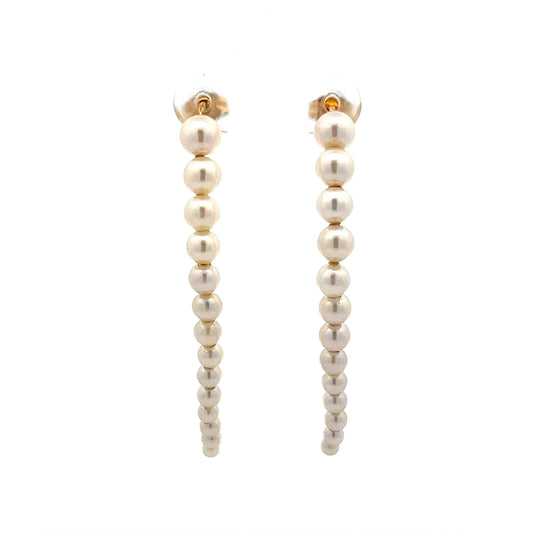 Graduated Pearl Drop Earrings in 14k Yellow Gold