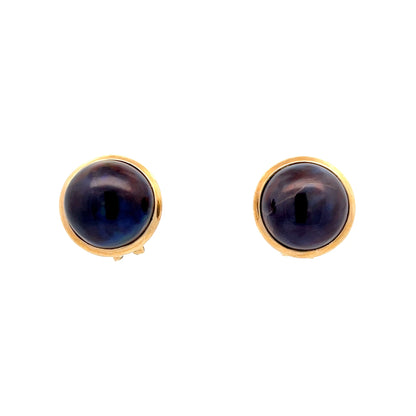 Grey Mabe Pearl Stud Earrings in 14k Yellow Gold