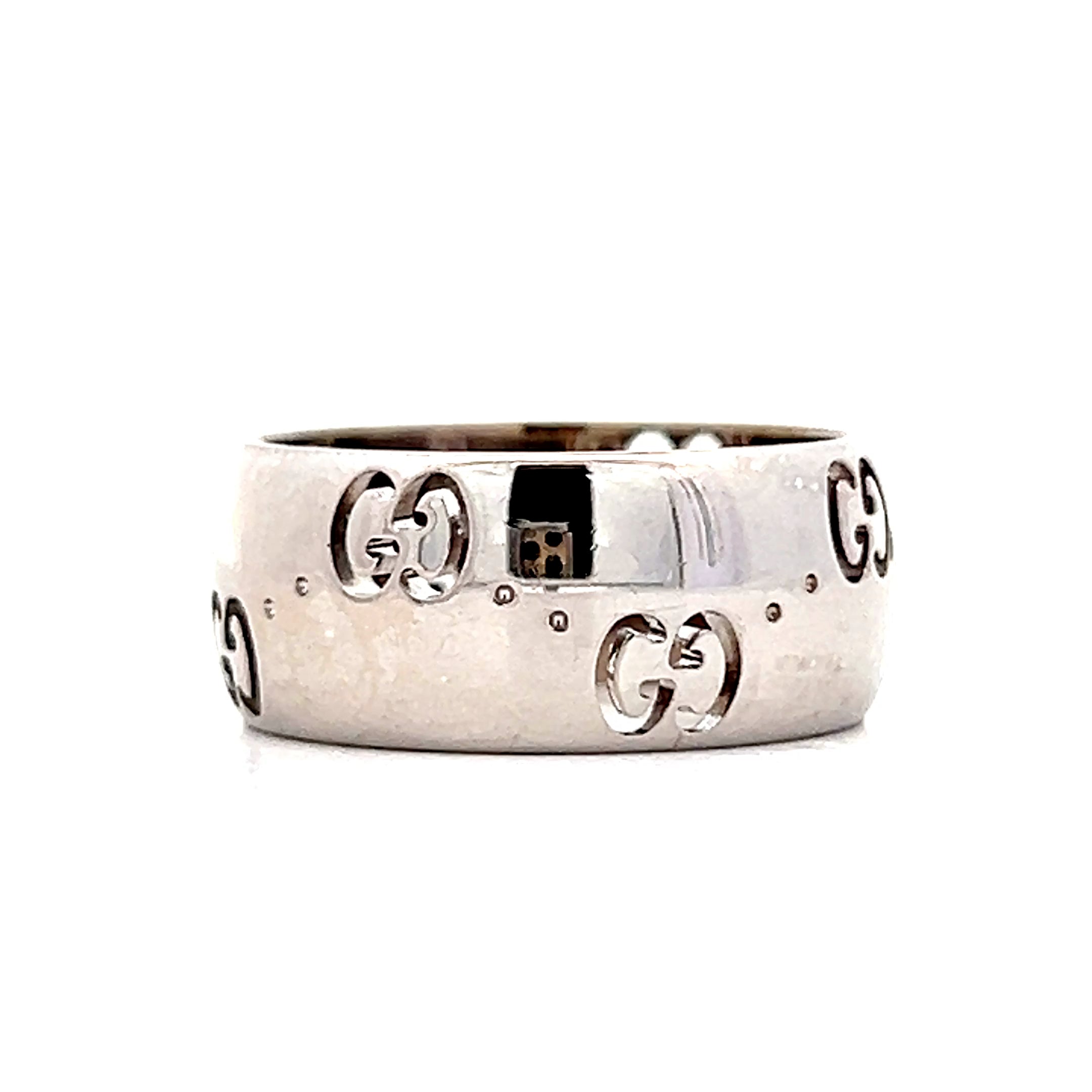 Gucci Wide Icon Logo Band 18k Yellow Gold Size 10
