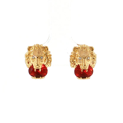 Gucci Lion Fire Opal & Diamond Stud Earrings 18k