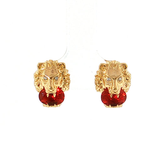 Gucci Lion Fire Opal & Diamond Stud Earrings 18k