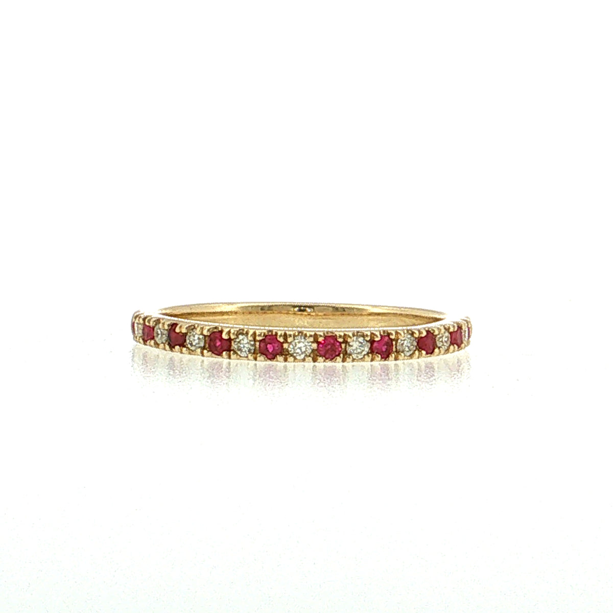 Half-Eternity Diamond & Ruby Wedding Band 14k Yellow Gold