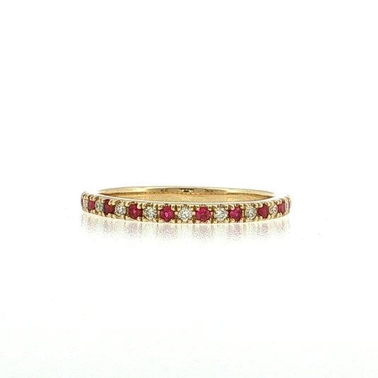Half-Eternity Diamond & Ruby Wedding Band 14k Yellow Gold