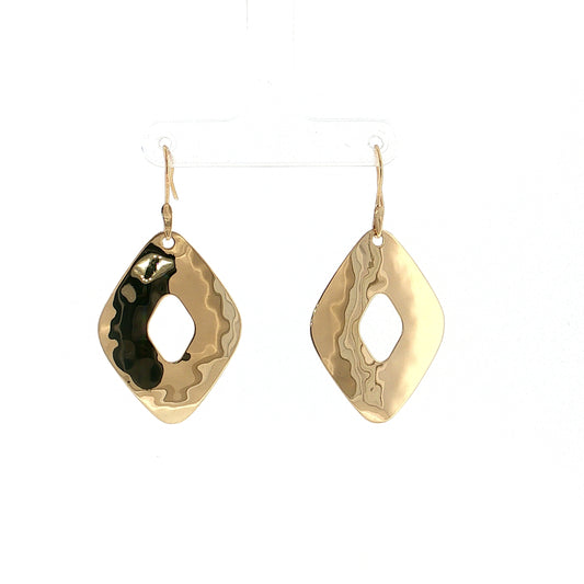 Hammered Kite Drop Earrings 14k Yellow Gold
