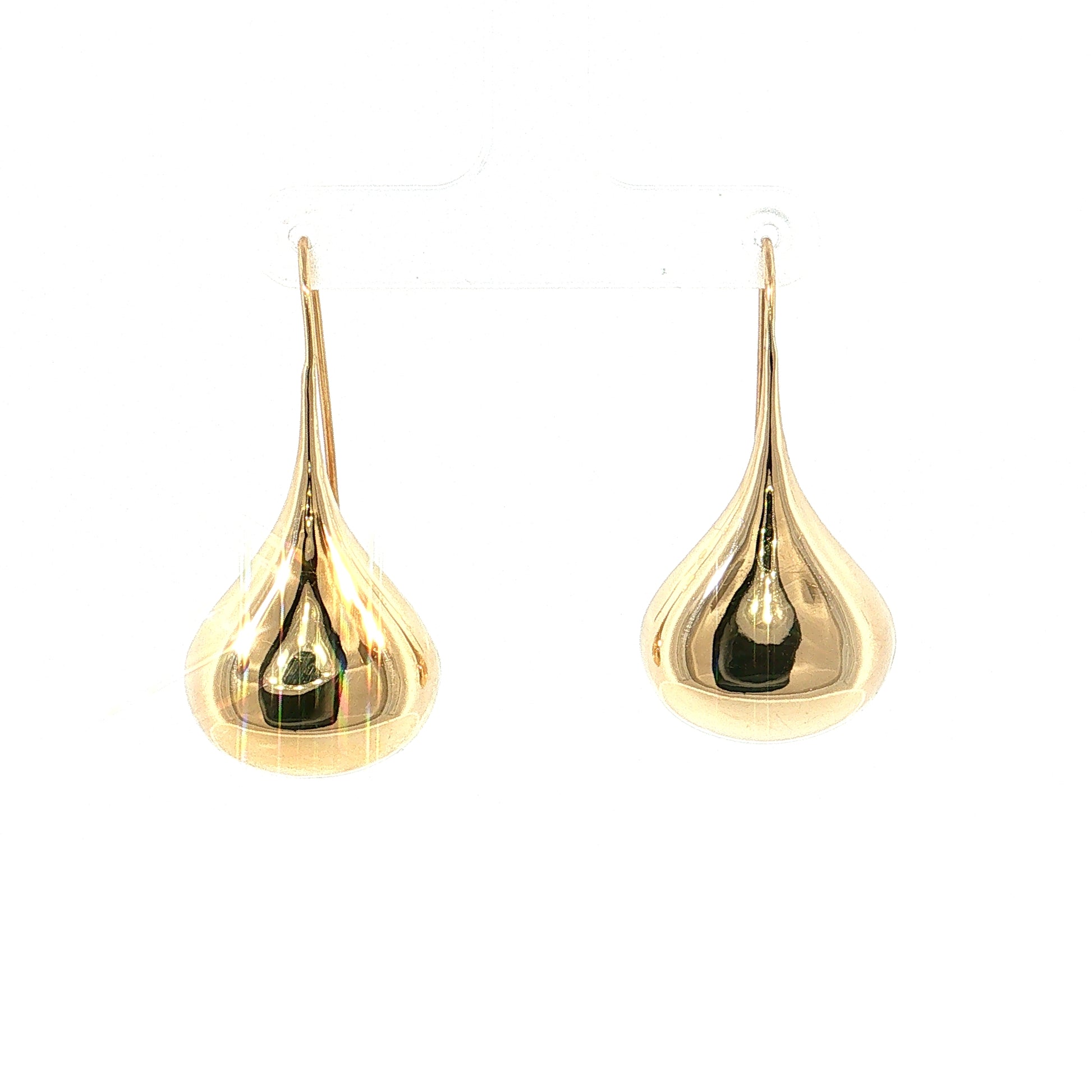 Hollow Raindrop Drop Earrings 14k Yellow Gold