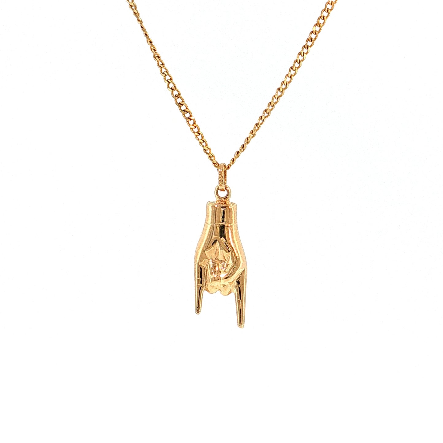 Horned Hands Pendant Necklace 14k Yellow Gold