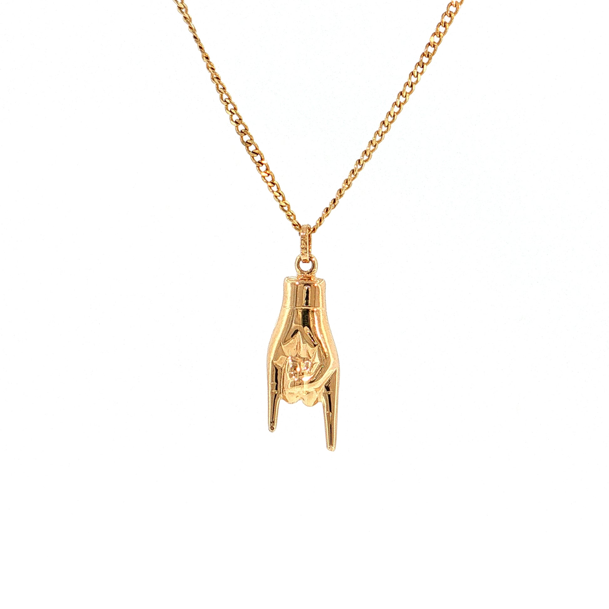 Horned Hands Pendant Necklace 14k Yellow Gold
