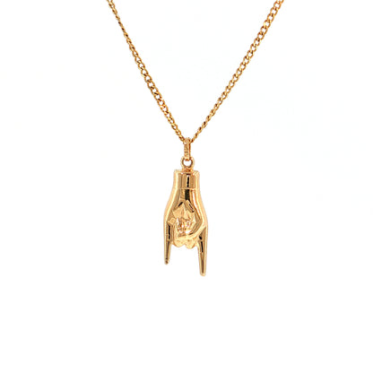 Horned Hands Pendant Necklace 14k Yellow Gold