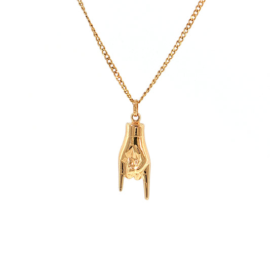 Horned Hands Pendant Necklace 14k Yellow Gold