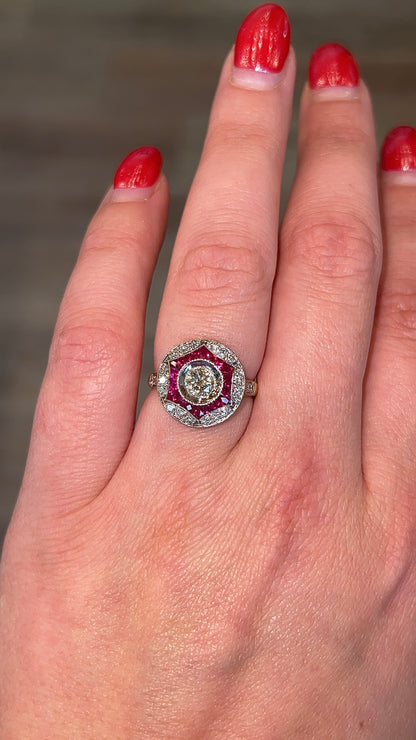 .76 Transitional Diamond & Ruby Cocktail Ring in 14k