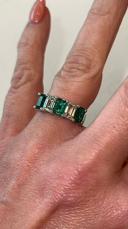 Emerald Cut Emerald & Diamond Band in 18k