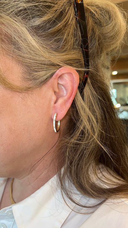 .10 White Enamel & Diamond Hoop Earrings in 14k