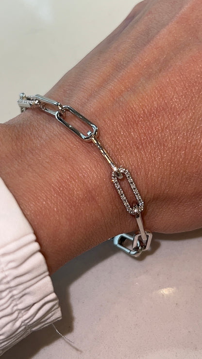 .75 Diamond Paperclip Bracelet in 14k White Gold