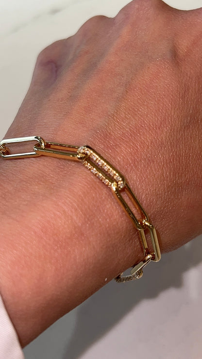 .75 Diamond Paperclip Bracelet in 14k Yellow Gold