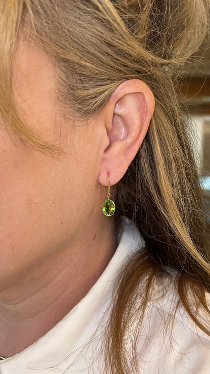5.10 Oval Peridot Drop Earrings in 18k Yellow Gold