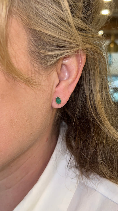 1.50 Cabochon Emerald Stud Earrings in 14k