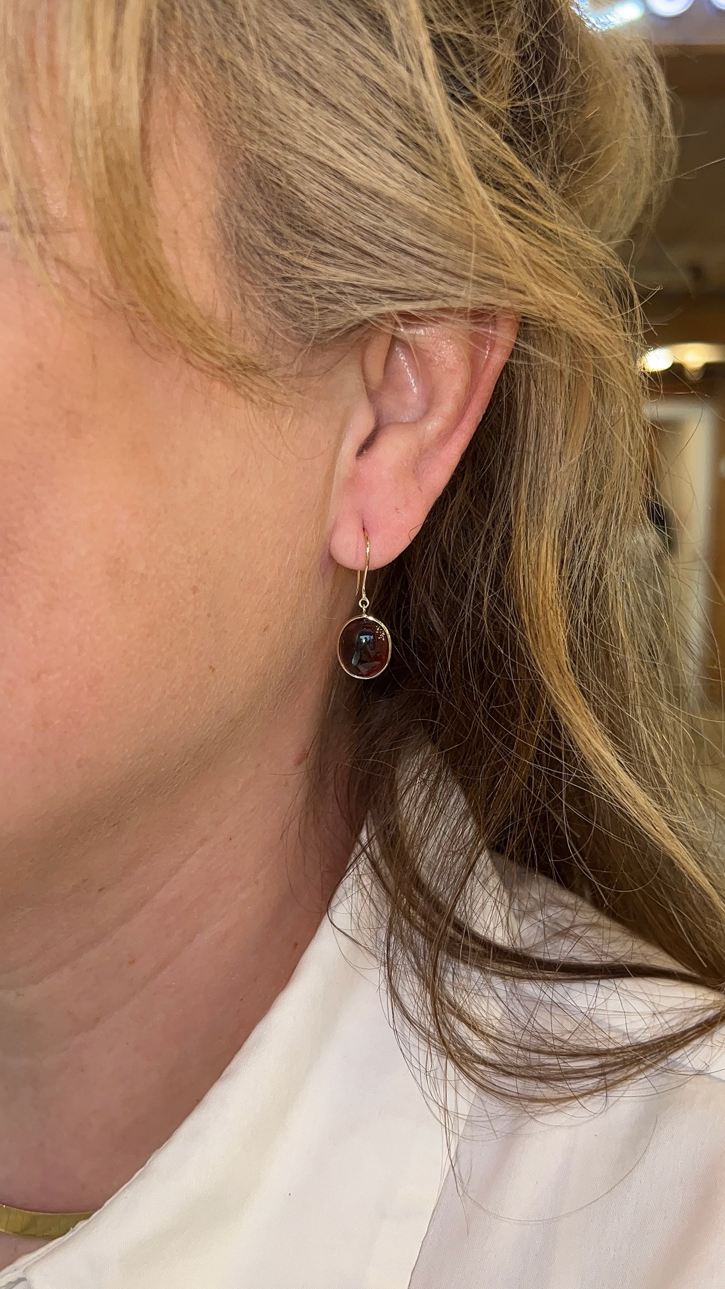 10.40 Cabochon Garnet Drop Earrings in 14k