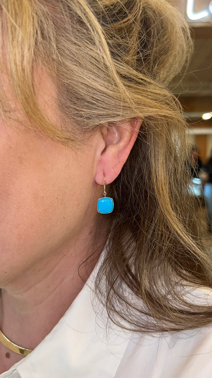 6.25 Cabochon Turquoise Drop Earrings in 18k