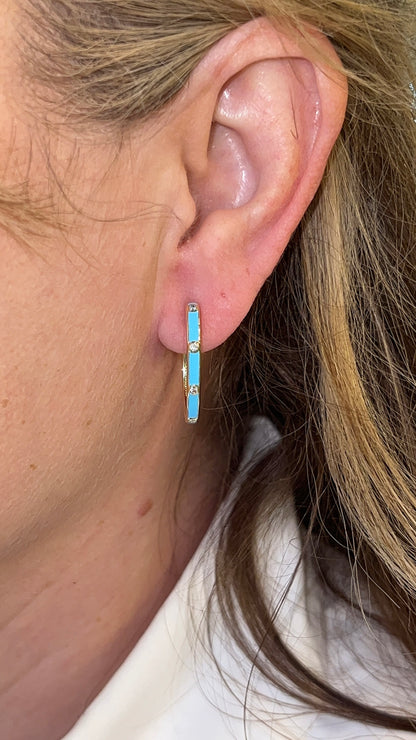 .10 Blue Enamel & Diamond Hoop Earrings in 14k