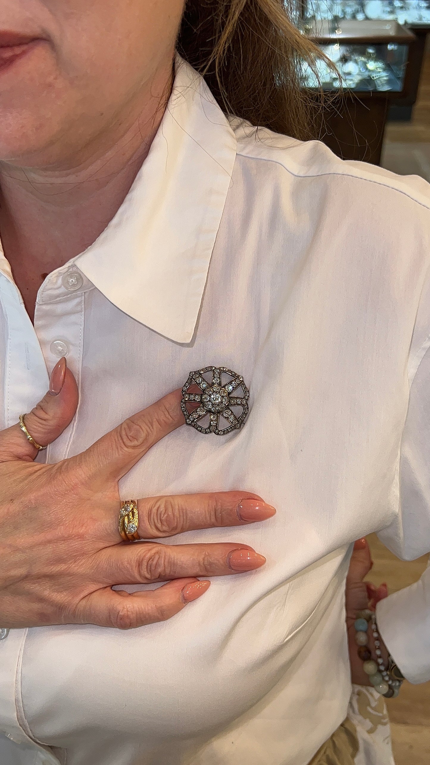 5.71 Antique Victorian Diamond Brooch in 14k/Sterling