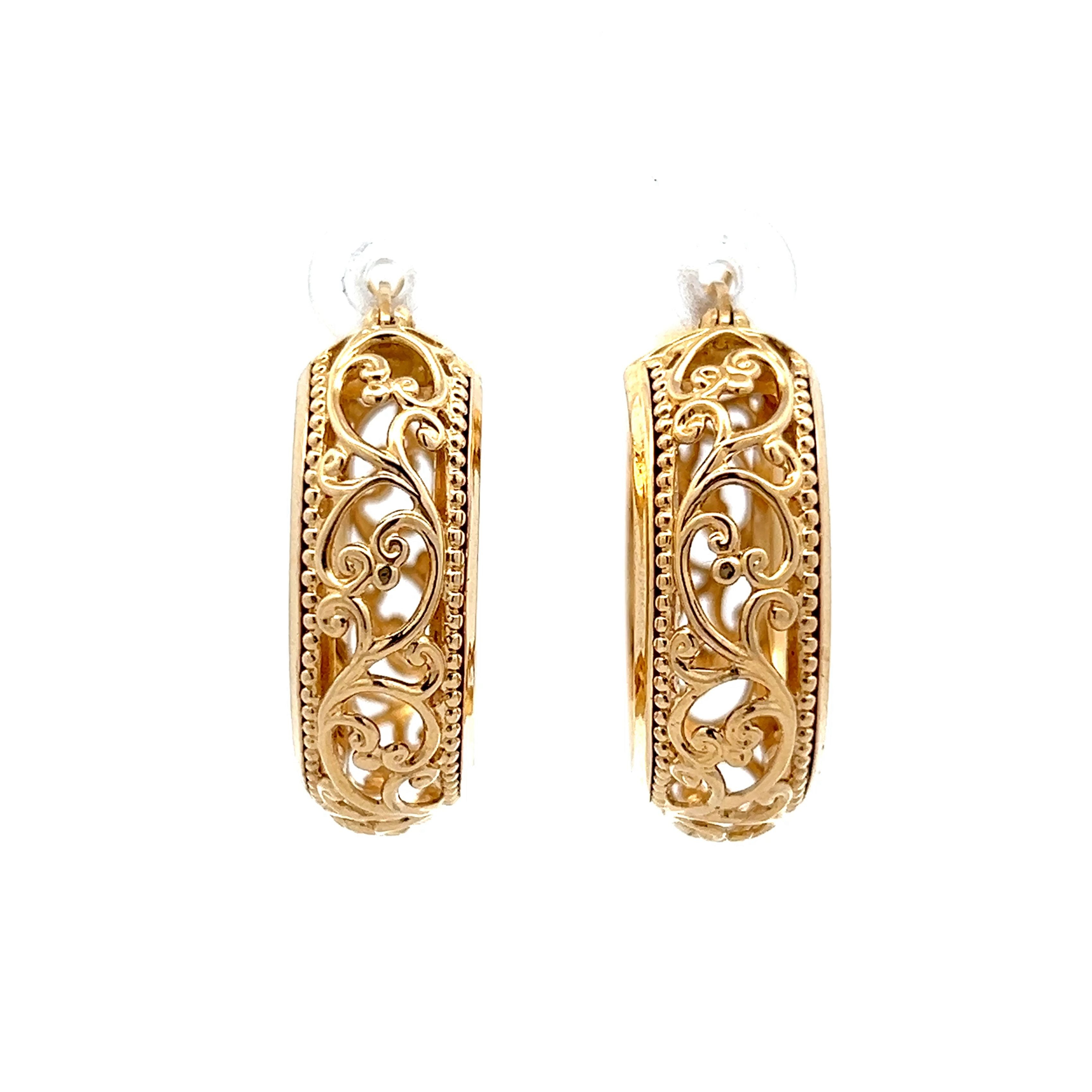 Intricate Filigree Hoop Earrings in 14k Yellow Gold – Filigree Jewelers