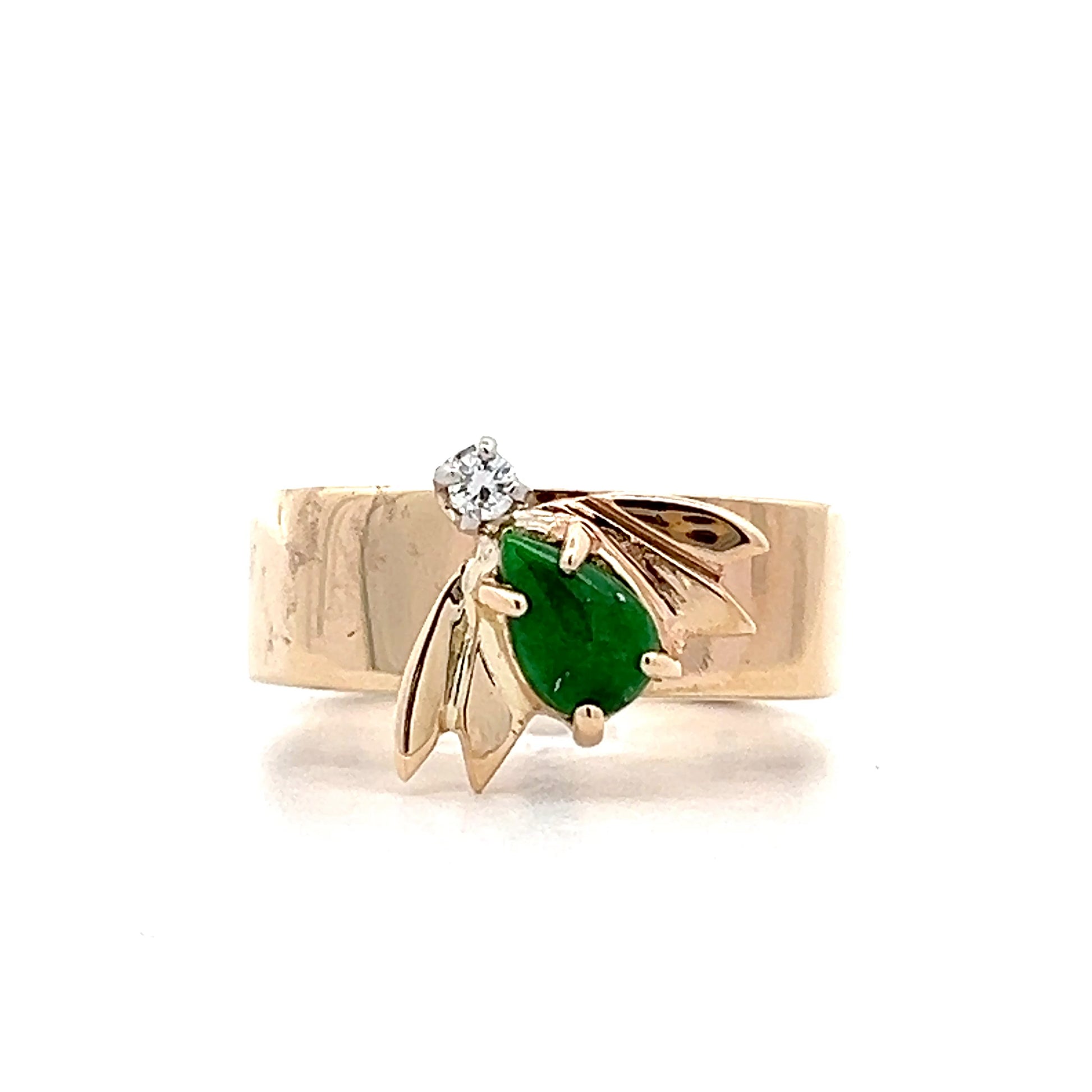 Jadeite & Diamond Bee Cocktail Ring 14k Yellow Gold