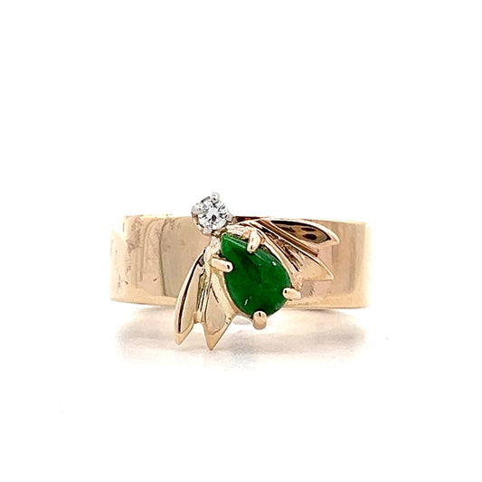 Jadeite & Diamond Bee Cocktail Ring 14k Yellow Gold