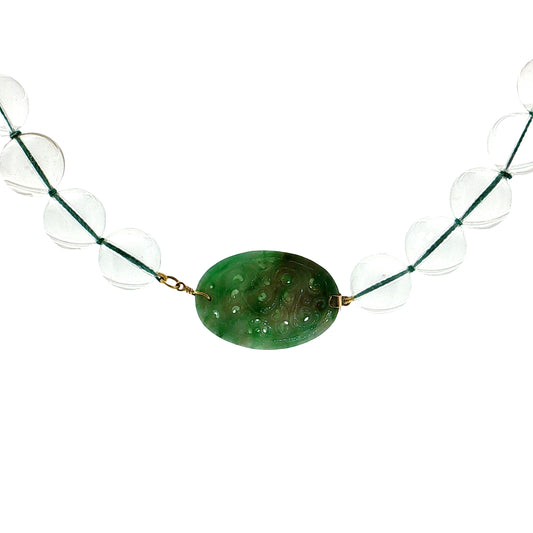 Jadeite & Quartz Beaded Necklace 18k Yellow Gold