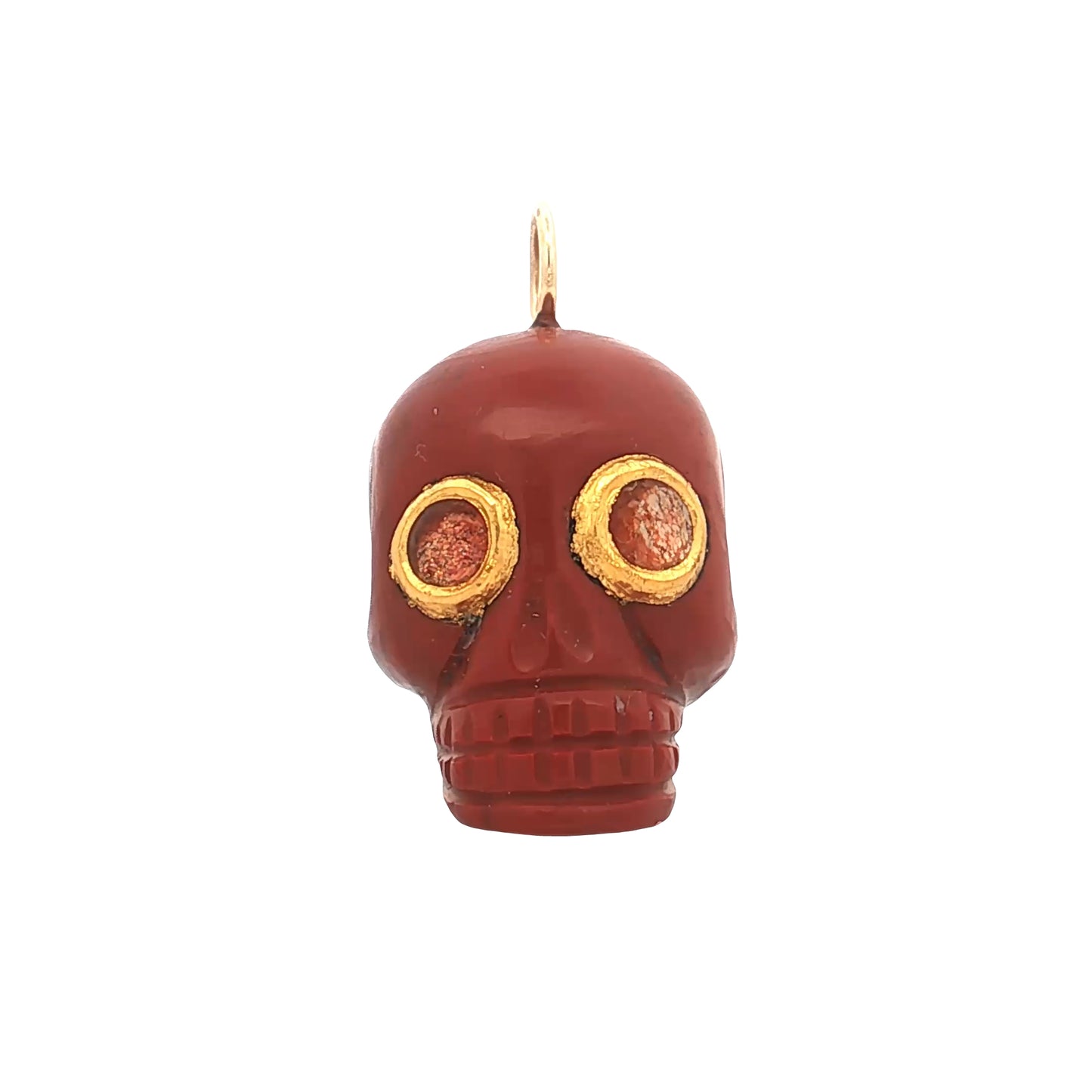 Jasper Skull & Sunstone Charm 18k & 24k Yellow Gold